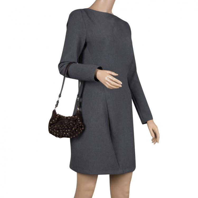 Pre Owned Yves Saint Laurent Dark Brown Suede Eyelet Shoulder Bag