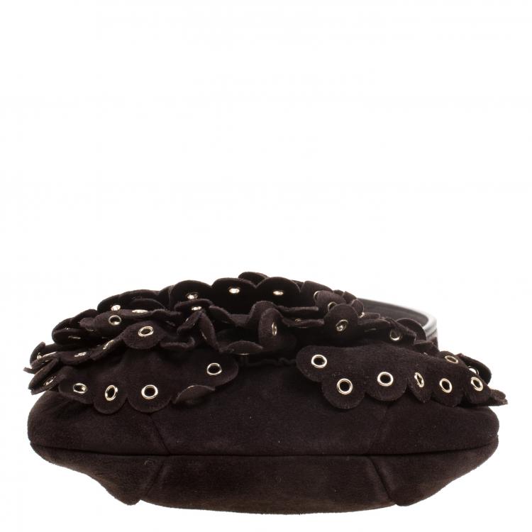 Pre Owned Yves Saint Laurent Dark Brown Suede Eyelet Shoulder Bag