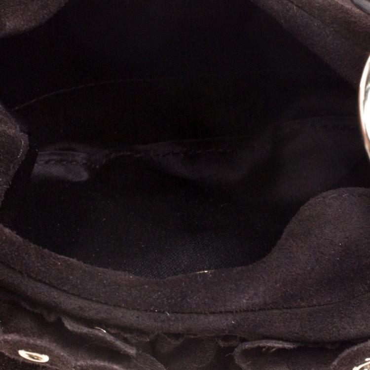 Pre Owned Yves Saint Laurent Dark Brown Suede Eyelet Shoulder Bag