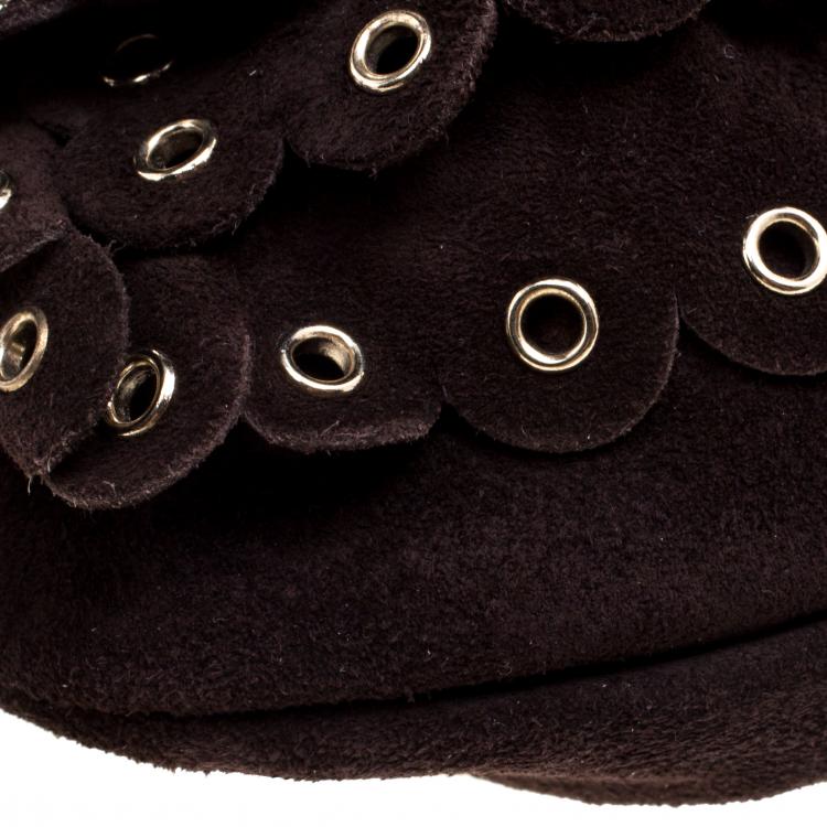 Pre Owned Yves Saint Laurent Dark Brown Suede Eyelet Shoulder Bag