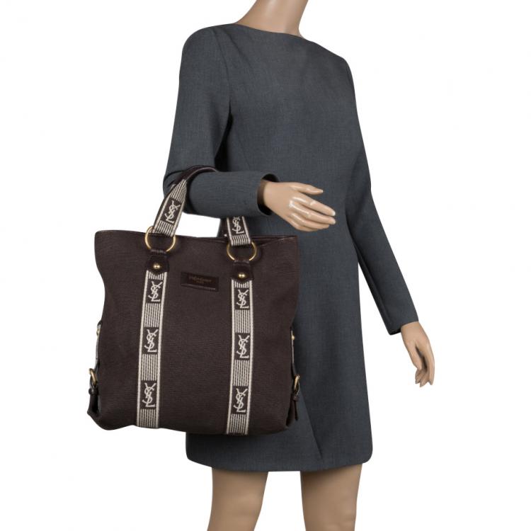 Pre Owned Saint Laurent Paris Dark Brown Canvas Beach Bag