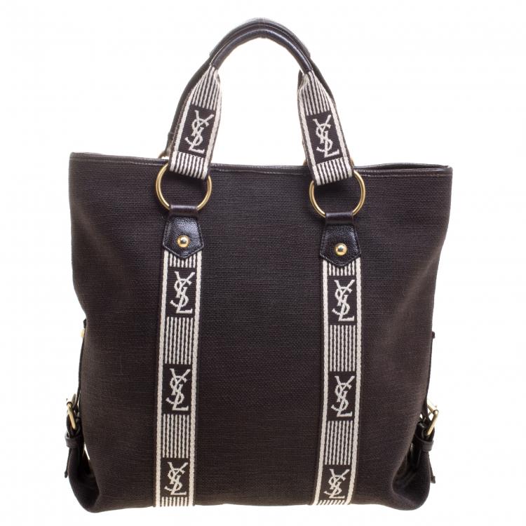 Pre Owned Saint Laurent Paris Dark Brown Canvas Beach Bag