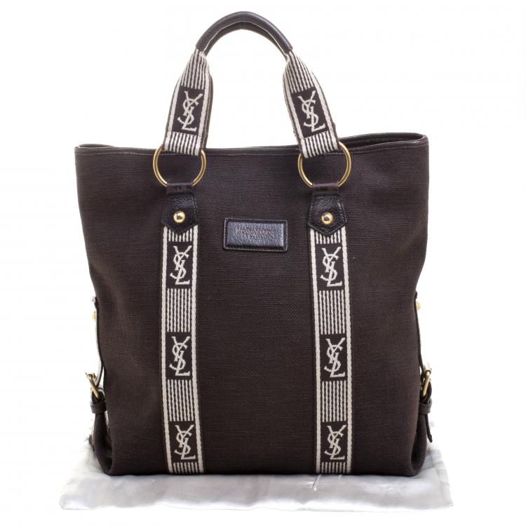 Pre Owned Saint Laurent Paris Dark Brown Canvas Beach Bag