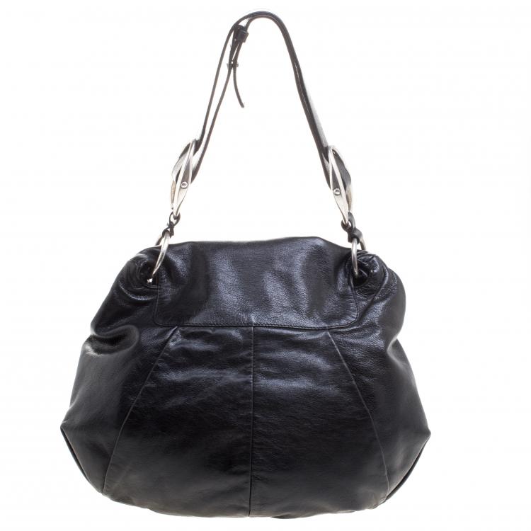 Pre Owned Saint Laurent Paris Black Leather Nadja Rose Petal Hobo