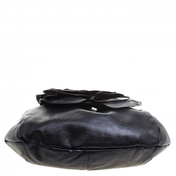 Pre Owned Saint Laurent Paris Black Leather Nadja Rose Petal Hobo