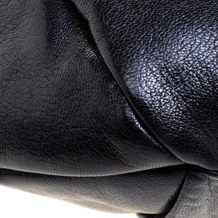 Pre Owned Saint Laurent Paris Black Leather Nadja Rose Petal Hobo