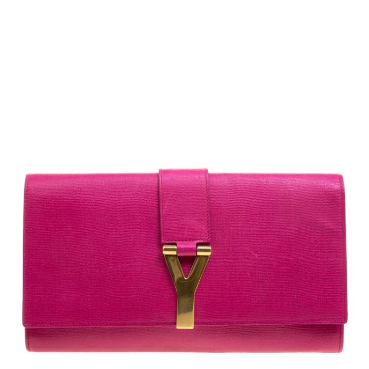 Pre Owned Saint Laurent Paris Pink Leather Large Chyc Clutch