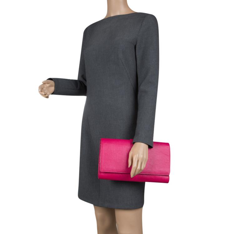 Pre Owned Saint Laurent Paris Pink Leather Large Chyc Clutch