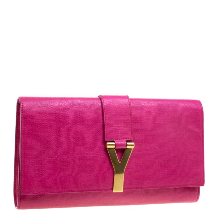 Pre Owned Saint Laurent Paris Pink Leather Large Chyc Clutch