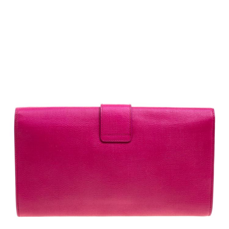 Pre Owned Saint Laurent Paris Pink Leather Large Chyc Clutch