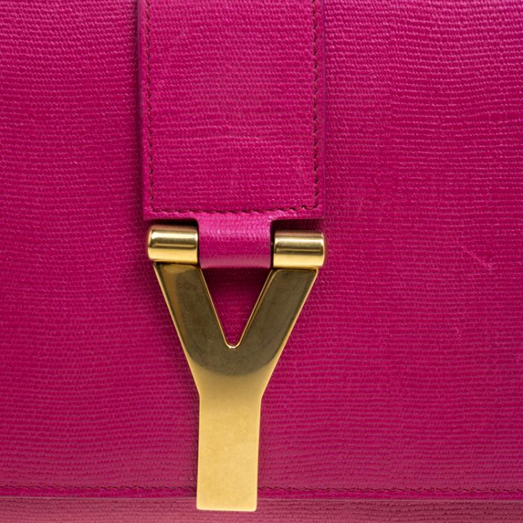 Pre Owned Saint Laurent Paris Pink Leather Large Chyc Clutch