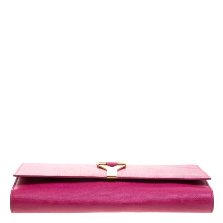 Pre Owned Saint Laurent Paris Pink Leather Large Chyc Clutch