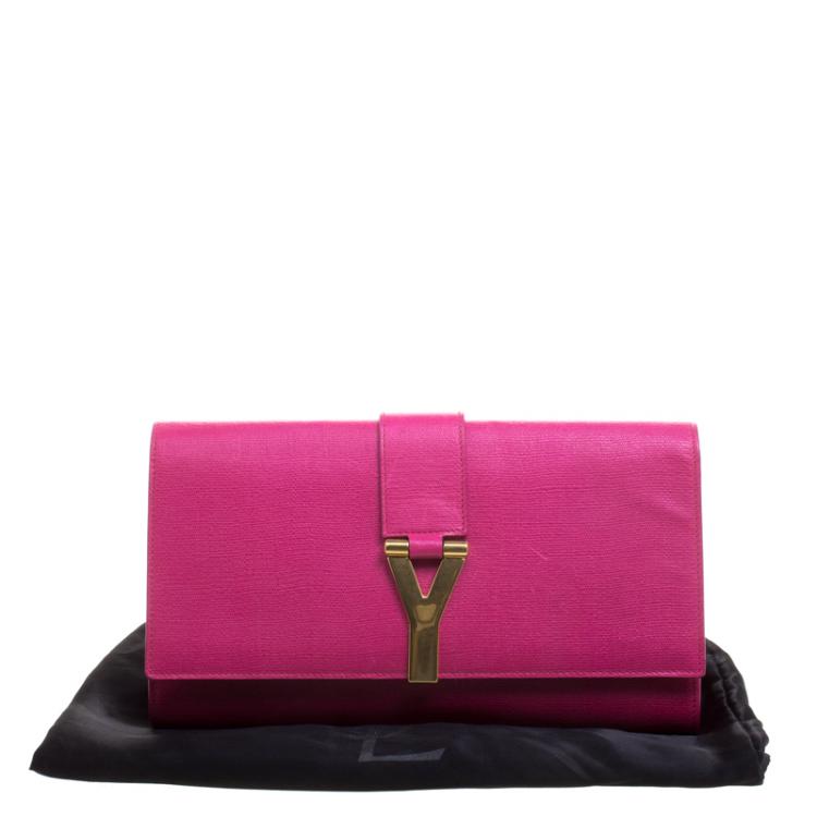 Pre Owned Saint Laurent Paris Pink Leather Large Chyc Clutch