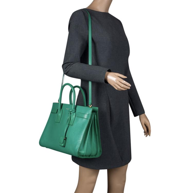 Pre Owned Saint Laurent Paris Green Leather Small Classic Sac De Jour Tote