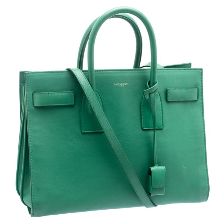 Pre Owned Saint Laurent Paris Green Leather Small Classic Sac De Jour Tote