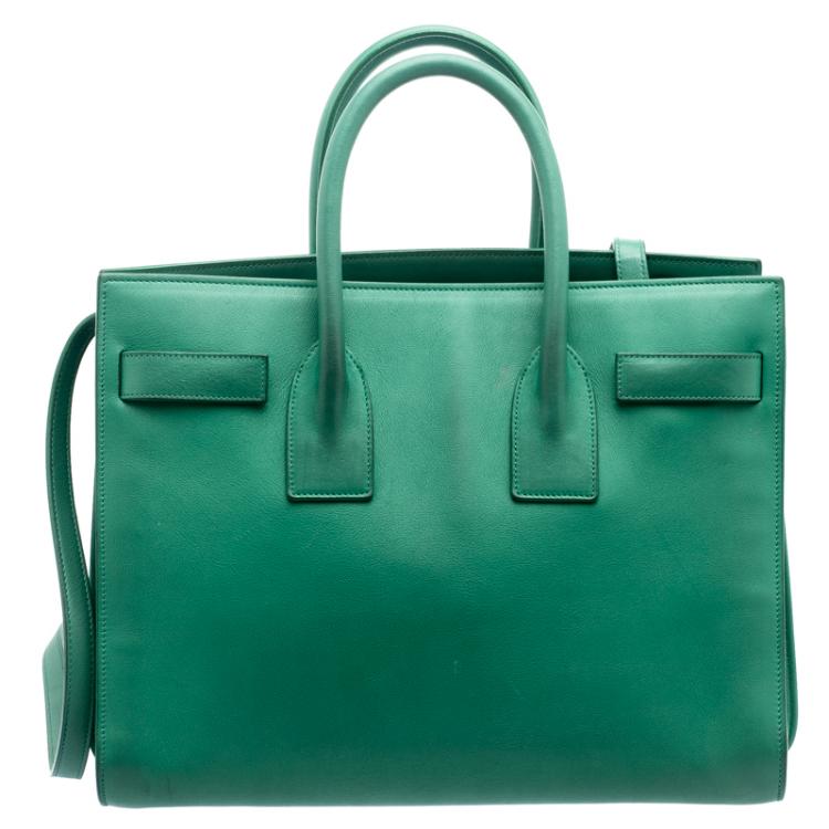 Pre Owned Saint Laurent Paris Green Leather Small Classic Sac De Jour Tote