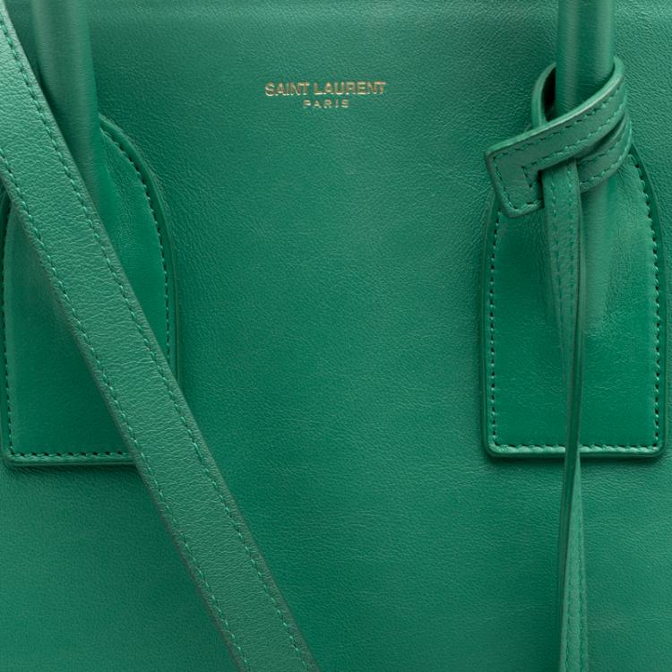 Pre Owned Saint Laurent Paris Green Leather Small Classic Sac De Jour Tote