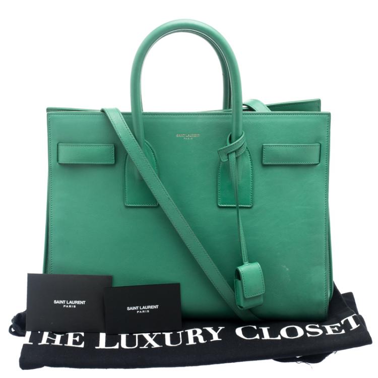 Pre Owned Saint Laurent Paris Green Leather Small Classic Sac De Jour Tote