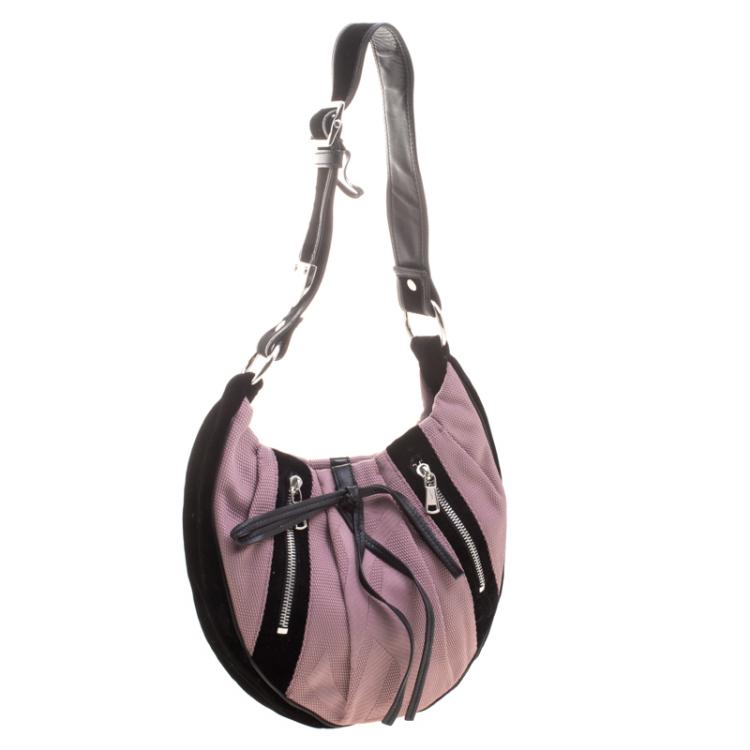 Pre Owned Saint Laurent Paris Lilac/Black Canvas and Velvet RG Classic Pleated Hobo