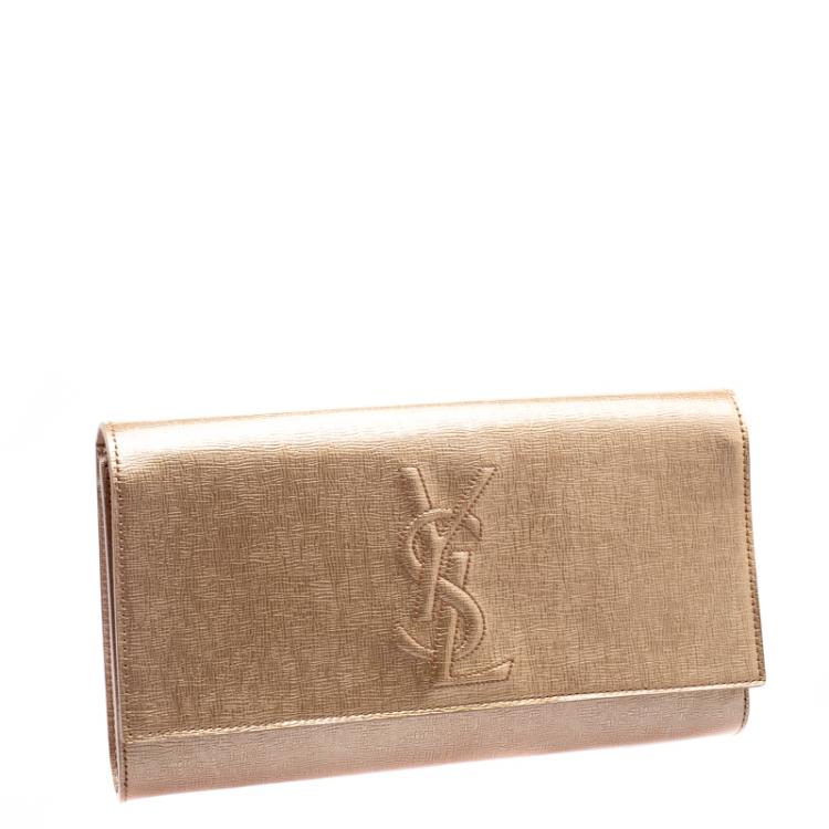 Pre Owned Saint Laurent Paris Blush Pink Patent Leather Belle De Jour Flap Clutch