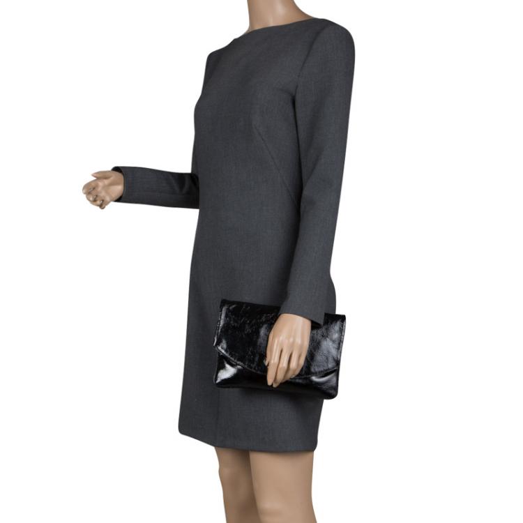 Pre Owned Saint Laurent Paris Black Patent Leather Foldover Clutch