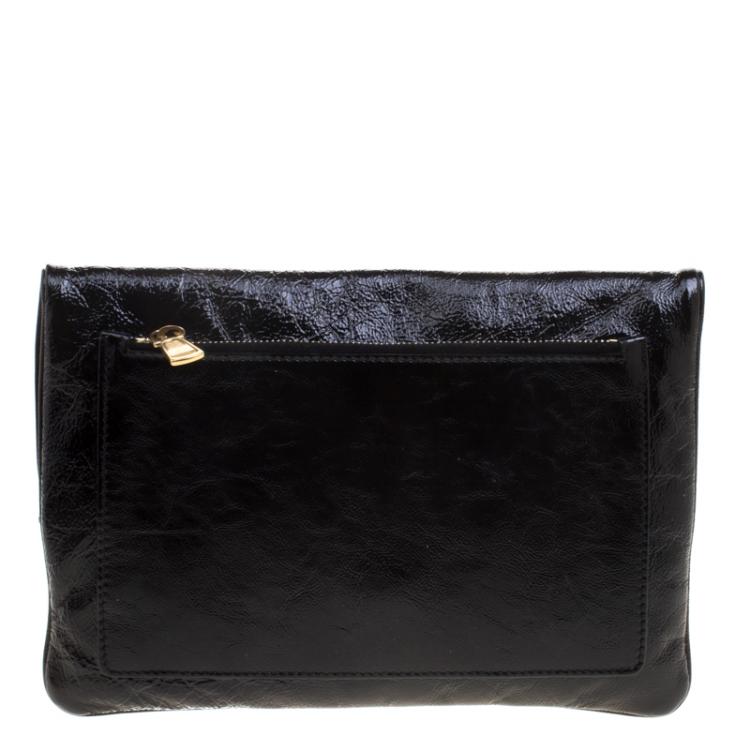 Pre Owned Saint Laurent Paris Black Patent Leather Foldover Clutch