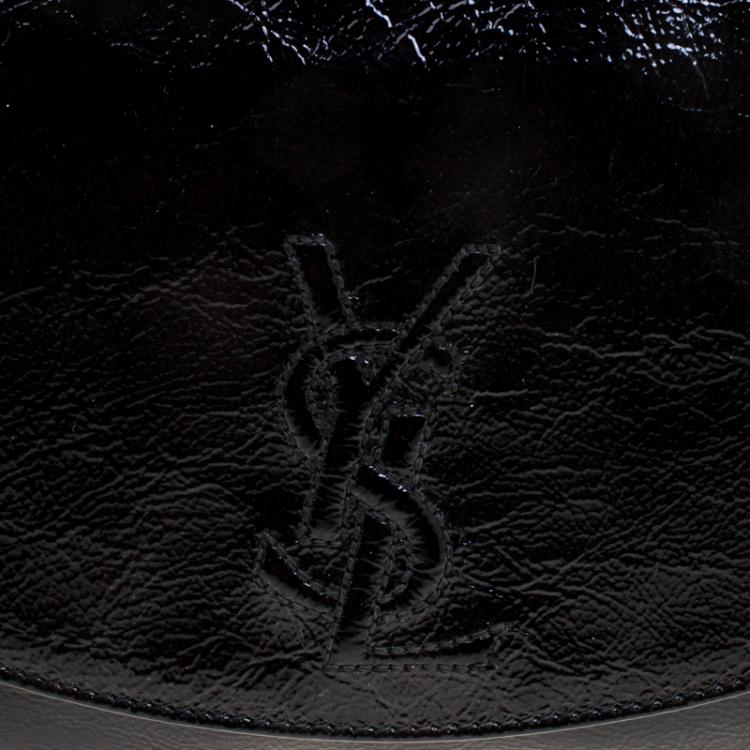 Pre Owned Saint Laurent Paris Black Patent Leather Foldover Clutch