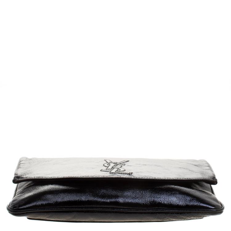 Pre Owned Saint Laurent Paris Black Patent Leather Foldover Clutch