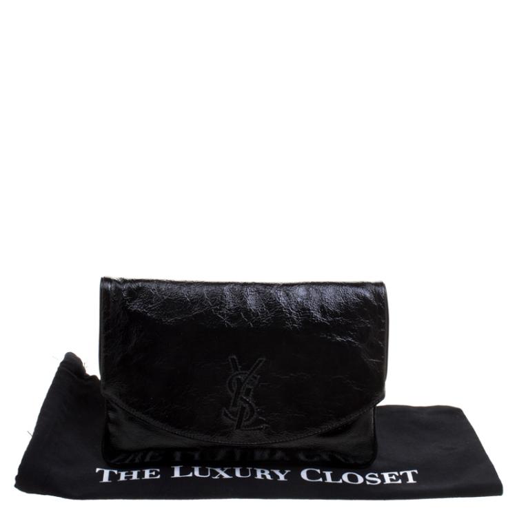 Pre Owned Saint Laurent Paris Black Patent Leather Foldover Clutch