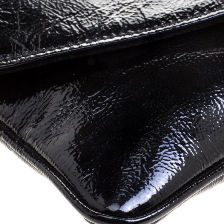 Pre Owned Saint Laurent Paris Black Patent Leather Foldover Clutch