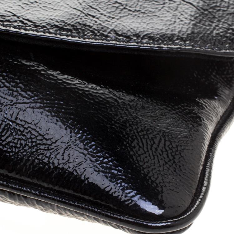 Pre Owned Saint Laurent Paris Black Patent Leather Foldover Clutch