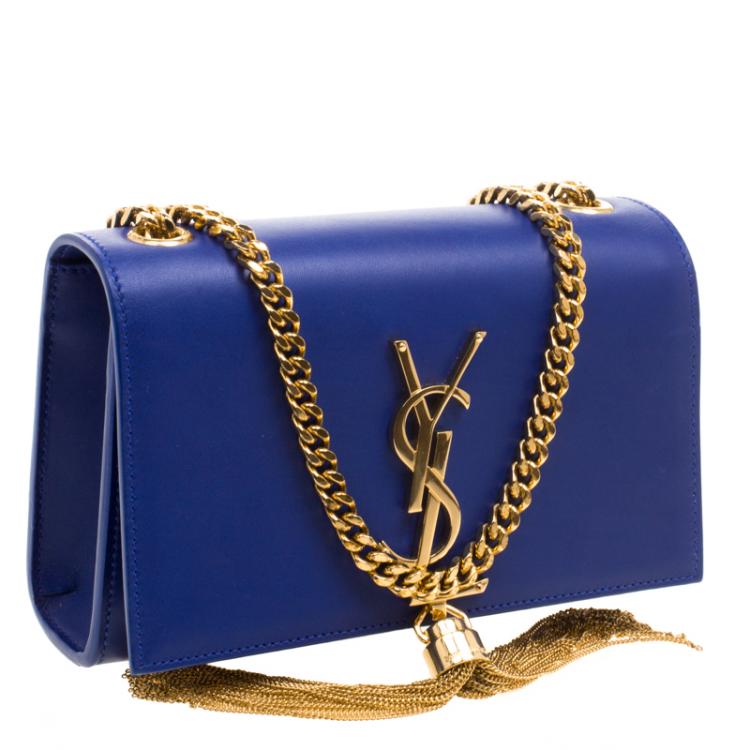 Pre Owned Saint Laurent Paris Blue Leather Small Kate Tassel Crossbody Bag