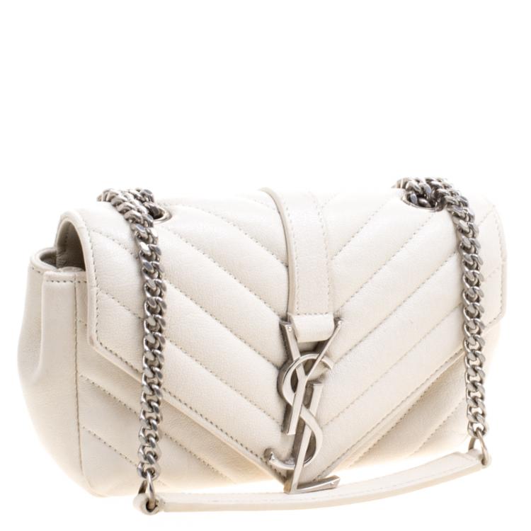 Pre Owned Saint Laurent Paris White Chevron Leather Baby Classic Chain Bag