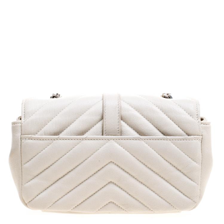 Pre Owned Saint Laurent Paris White Chevron Leather Baby Classic Chain Bag