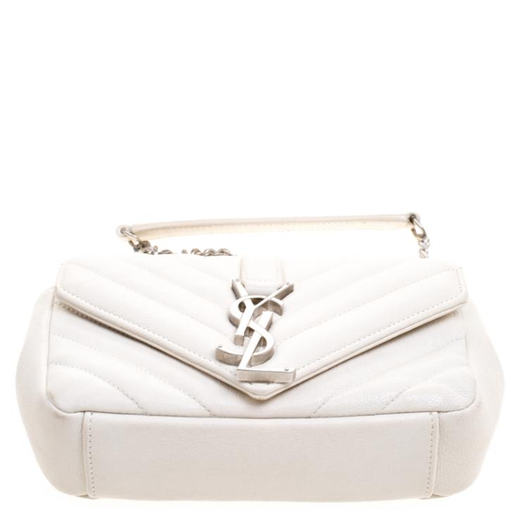 Pre Owned Saint Laurent Paris White Chevron Leather Baby Classic Chain Bag