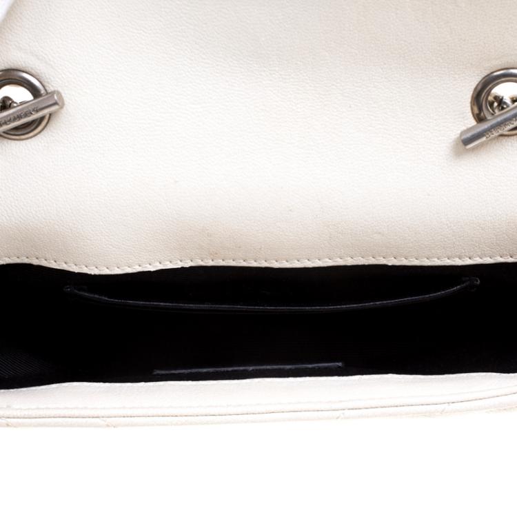 Pre Owned Saint Laurent Paris White Chevron Leather Baby Classic Chain Bag