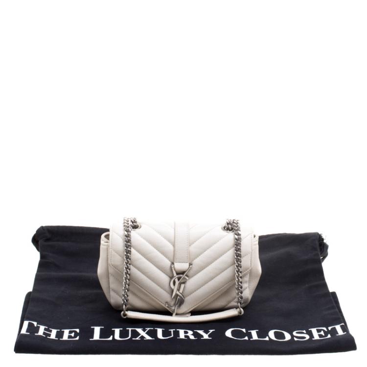 Pre Owned Saint Laurent Paris White Chevron Leather Baby Classic Chain Bag
