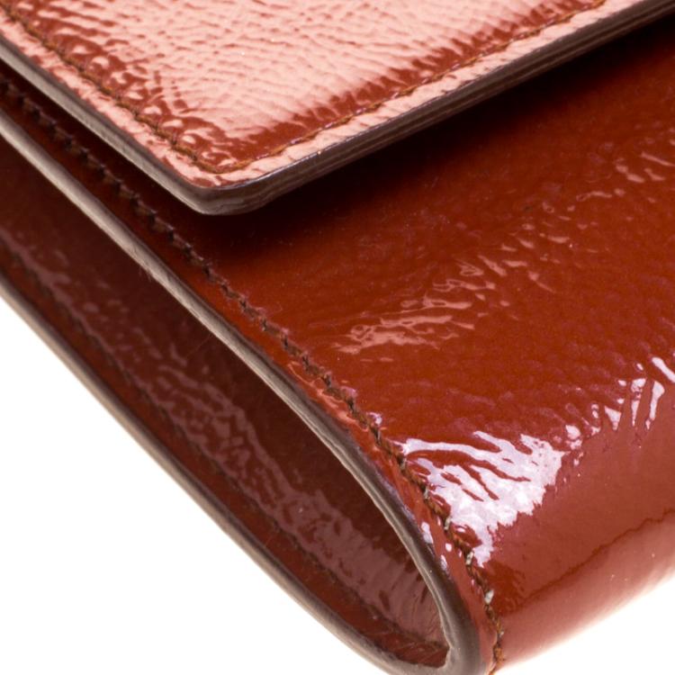 Pre Owned Saint Laurent Paris Brown Patent Leather Small Belle De Jour Flap Clutch