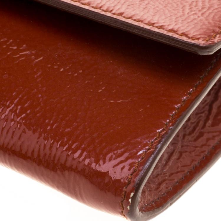 Pre Owned Saint Laurent Paris Brown Patent Leather Small Belle De Jour Flap Clutch