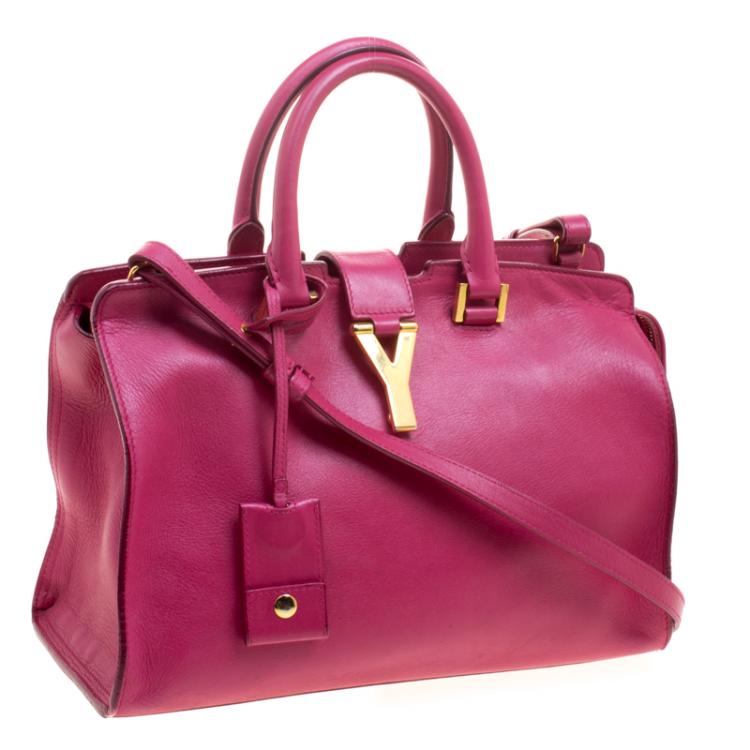 Pre Owned Saint Laurent Paris Hot Pink Leather Small Cabas Chyc Tote