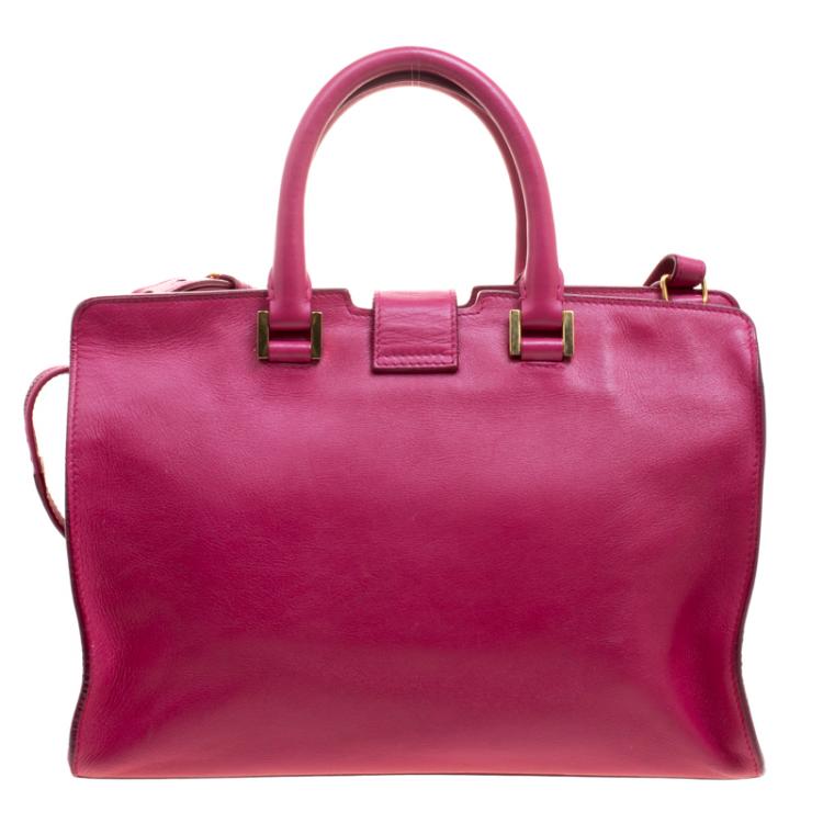 Pre Owned Saint Laurent Paris Hot Pink Leather Small Cabas Chyc Tote