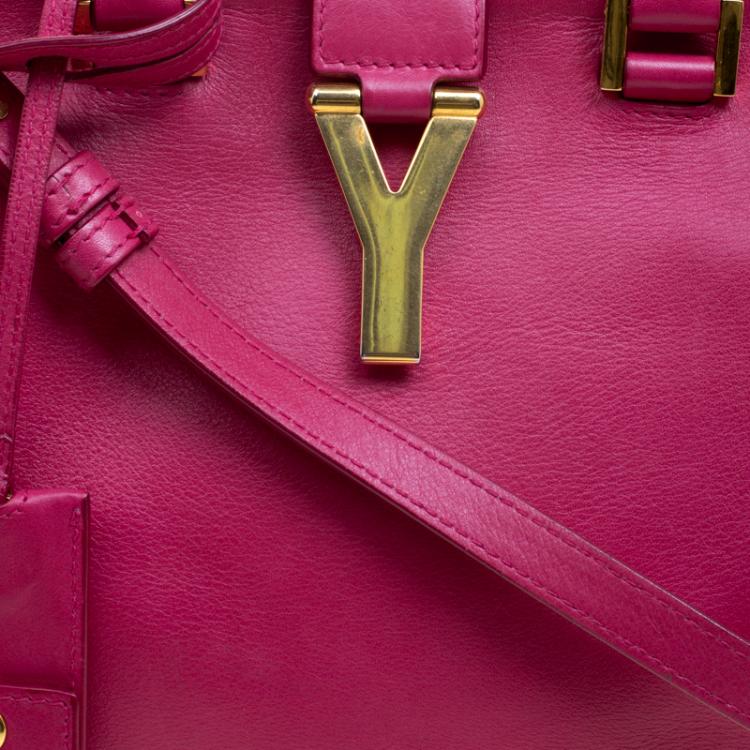 Pre Owned Saint Laurent Paris Hot Pink Leather Small Cabas Chyc Tote