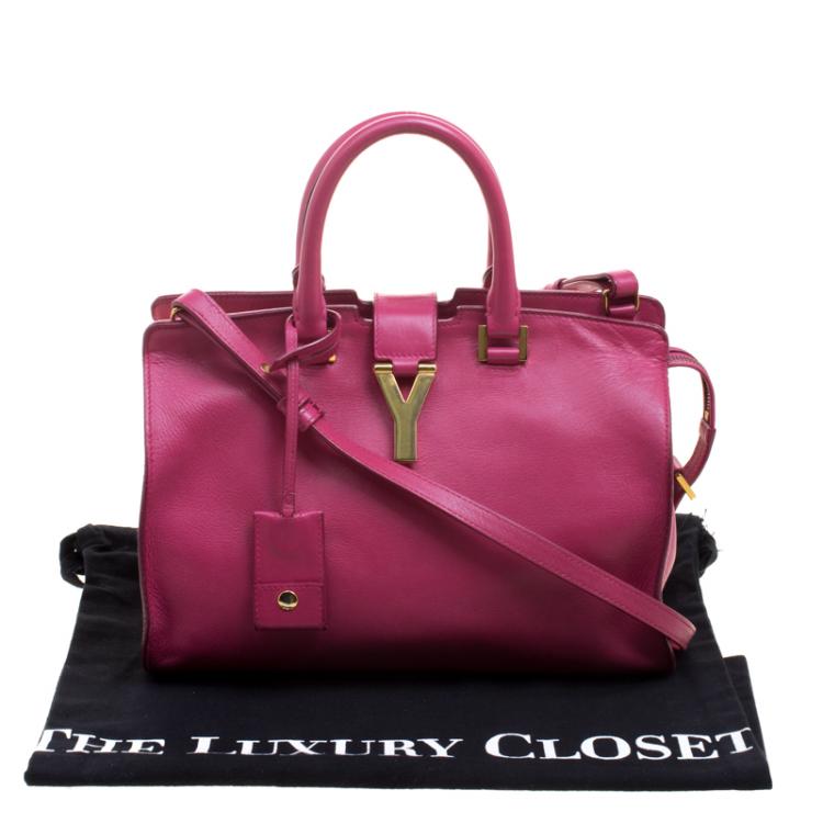 Pre Owned Saint Laurent Paris Hot Pink Leather Small Cabas Chyc Tote
