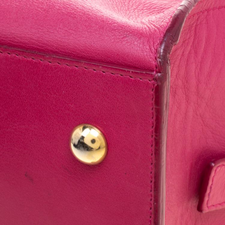 Pre Owned Saint Laurent Paris Hot Pink Leather Small Cabas Chyc Tote