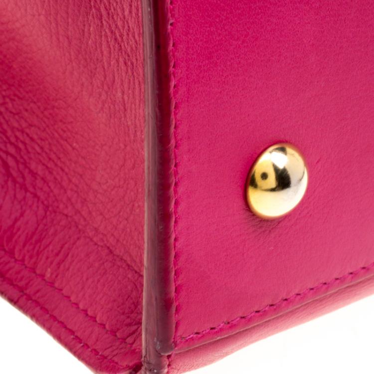 Pre Owned Saint Laurent Paris Hot Pink Leather Small Cabas Chyc Tote