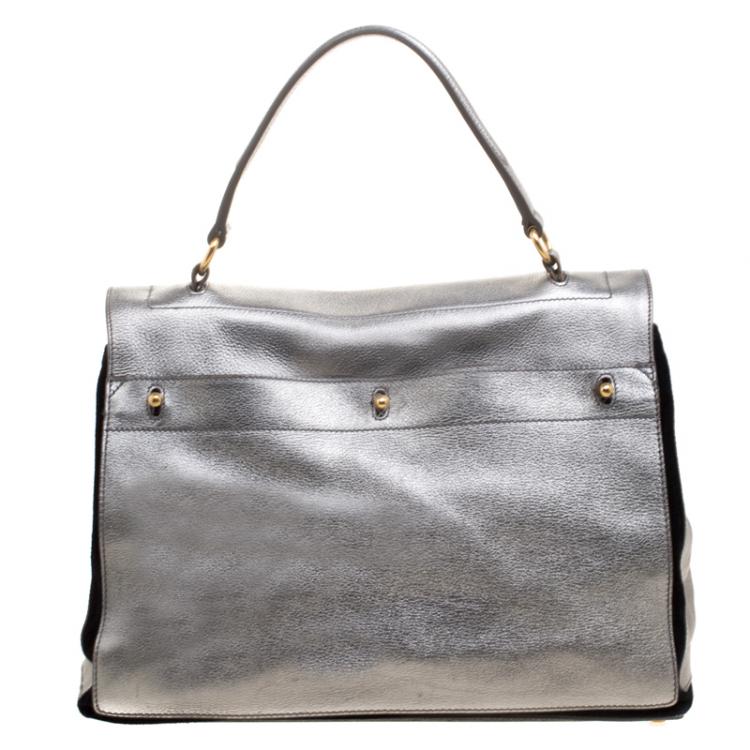 Pre Owned Saint Laurent Paris Silver Leather Large Muse Two Satchel