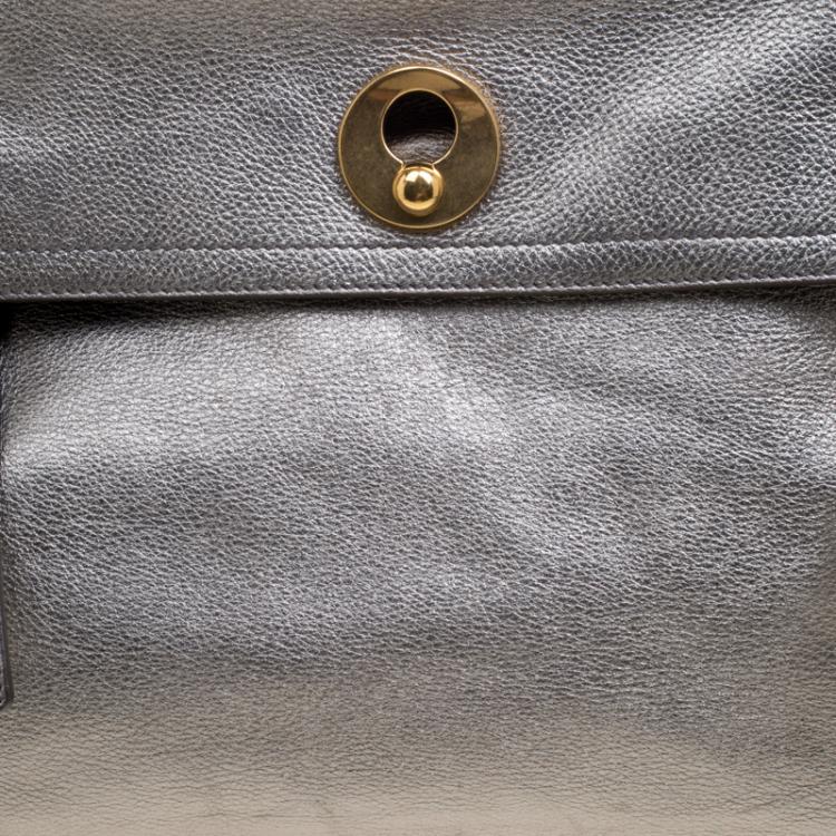 Pre Owned Saint Laurent Paris Silver Leather Large Muse Two Satchel