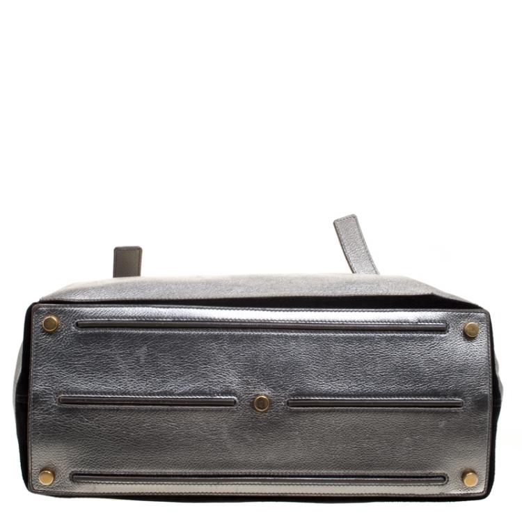 Pre Owned Saint Laurent Paris Silver Leather Large Muse Two Satchel