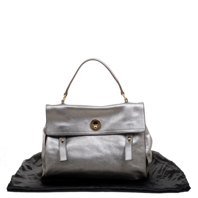 Pre Owned Saint Laurent Paris Silver Leather Large Muse Two Satchel