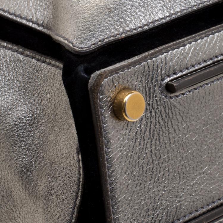 Pre Owned Saint Laurent Paris Silver Leather Large Muse Two Satchel